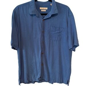 Tommy Bahama Men's Blue Silk Hawaiian Short Sleeved Shirt in Size XXL